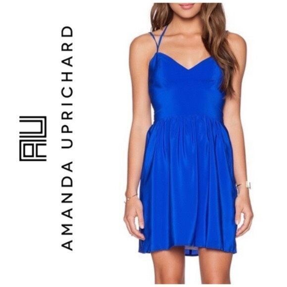 Amanda Uprichard Women's Smocked Side Double Strap Mini Sundress Blue Size PS - Picture 1 of 13